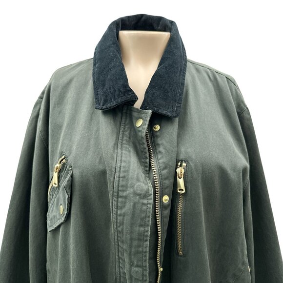 Zara Trafaluc Parka Oversized Overcoat Jacket Corduroy Zip Pocket Olive Green XL - Picture 4 of 10